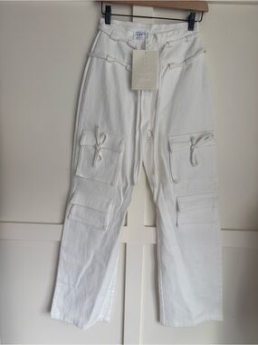 Sabo Skirt White Cargo Jumpsuit Pants with Tie Pockets
